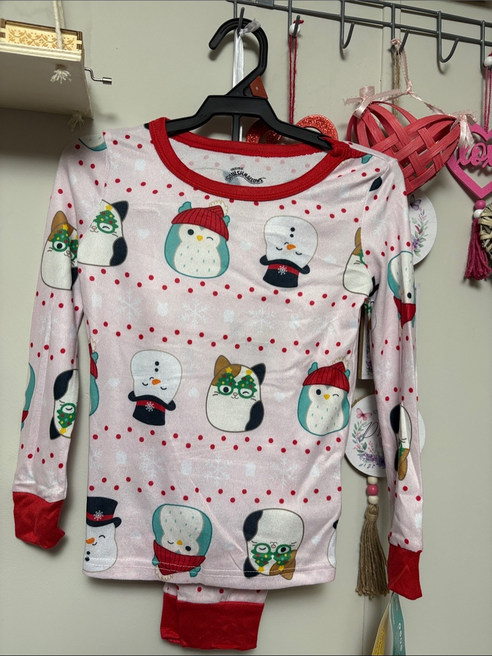 Kids Holiday Squishmallow Pajama Set - Red Trim